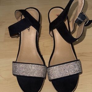 Dressy sparkly black wedge women Heels